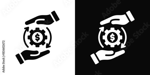Financial Management  Icon Set White And Black Background Style