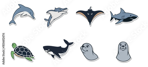 Marine animals set illustrated design elements various species
