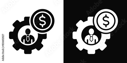 Business Management  Icon Set White And Black Background Style
