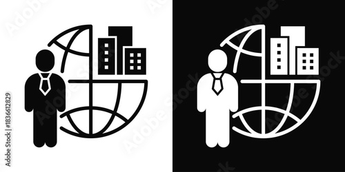 Outsourcing  Icon Set White And Black Background Style