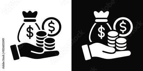 Profit  Icon Set White And Black Background Style