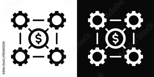 Business Integration  Icon Set White And Black Background Style