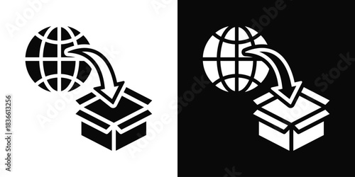 Import  Icon Set White And Black Background Style