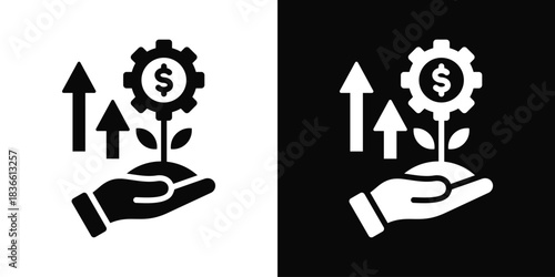 Investment  Icon Set White And Black Background Style