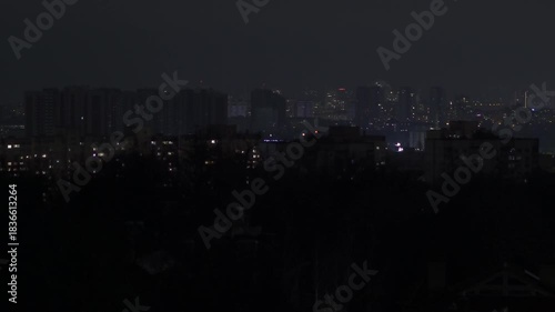 Kyiv Blackout: Residential and commercial buildings during a scheduled or emergency power outage following Russian strikes on energy infrastructure. December 6, 2025