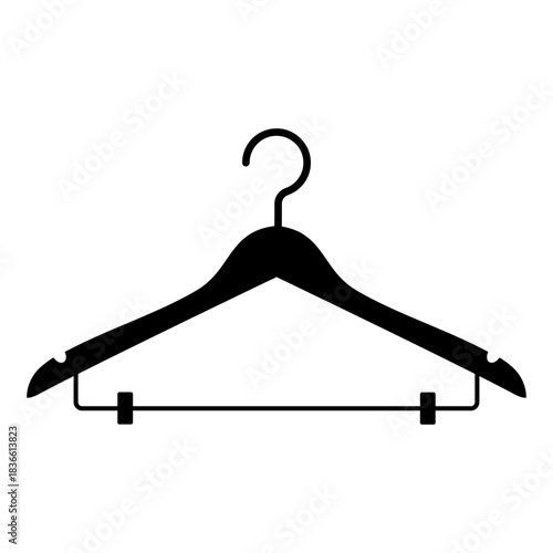 Clothes hanger silhouette. Plastic and wood device for hanging and storing clothes for home and business sales with discounts
