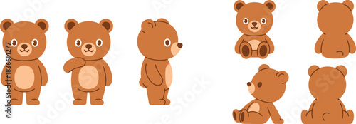 Cute cartoon teddy bear character set, adorable bear poses, playful children’s illustration, nursery design elements, kids graphics, kawaii animal artwork