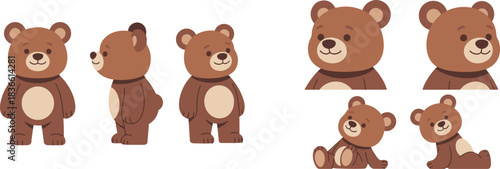 Cute cartoon teddy bear character set, adorable bear poses, playful children’s illustration, nursery design elements, kids graphics, kawaii animal artwork
