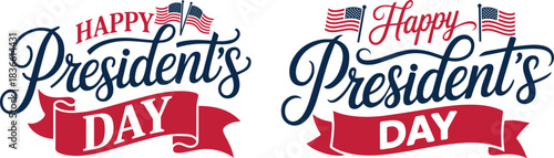 Happy President's Day lettering with American flags vector illustration, Presidents day in USA, calligraphic design for print greetings card, sale banner, poster