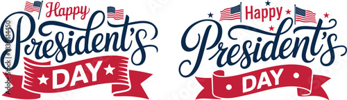 Happy President's Day lettering with American flags vector illustration, Presidents day in USA, calligraphic design for print greetings card, sale banner, poster