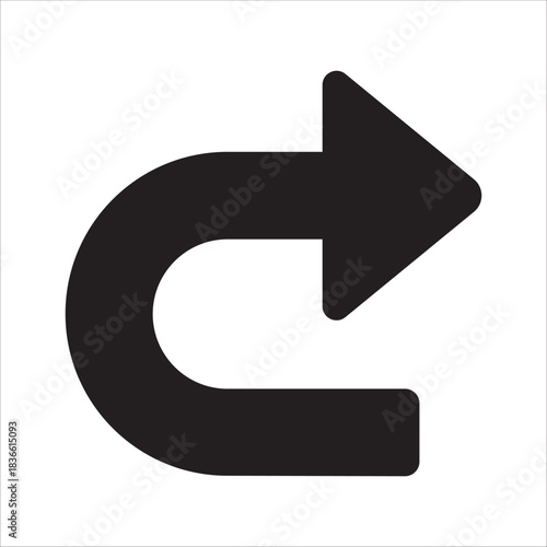 Curve arrow pointing to right icon. Forward or redo icon. Icon symbol of forward action, return, refresh.