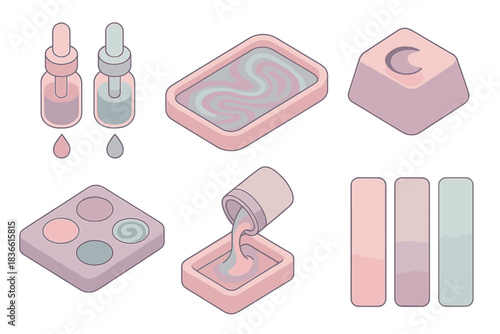 Series of images of makeup and beauty products