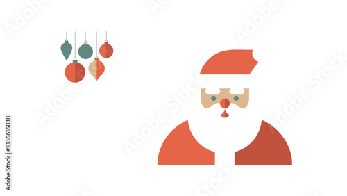 Stylized flat design illustration of santa claus outfit with festive christmas ornaments hanging isolated on white background