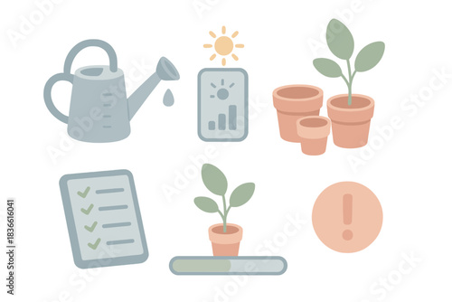 Set of icons for gardening tools and plants