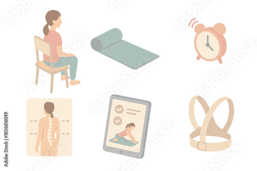 Woman is sitting in a chair and a yoga mat is in front of her