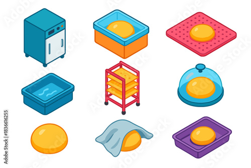 Set of images of kitchen appliances and food items