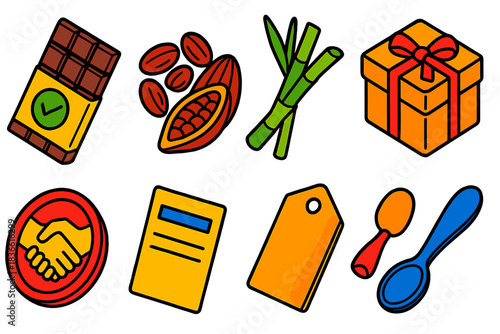 Collection of food items and utensils, including a spoon, a box