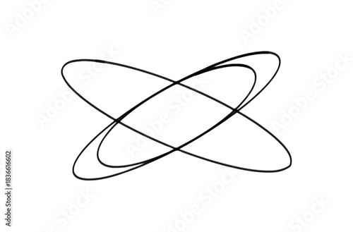 Two overlapping ellipses creating an abstract design with curved lines on a plain white background art