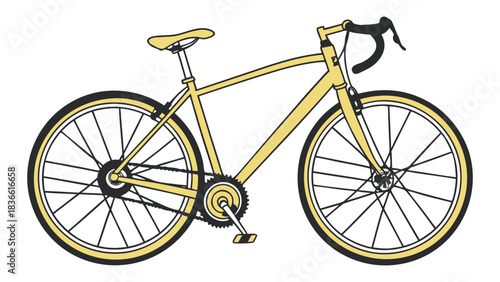 Vector illustration yellow road bicycle illustration with drop handlebars and thin tires for cycling sport or transportation concept