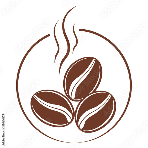 Vector illustration simple brown coffee bean logo design with steam rising, for cafe branding