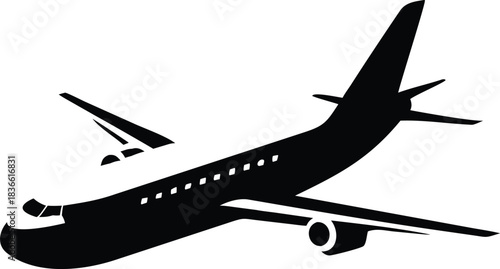 Vector illustration silhouette of a commercial passenger airplane in flight
