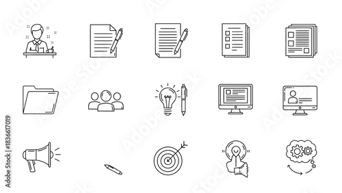 Business document team idea target computer folder checklist pen communication meeting concept planning work