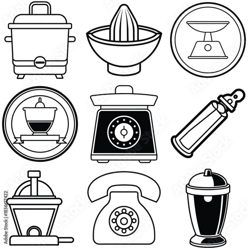Vintage deep fryer illustration with retro kitchen elements