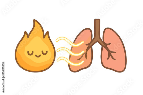 Cartoon of a fire and a cartoon of a lung