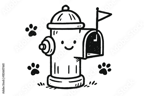 Cartoonish fire hydrant with a smiling face and a flag on top of it