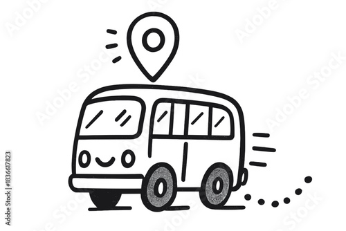 Cartoon drawing of a bus with a smiley face on the front