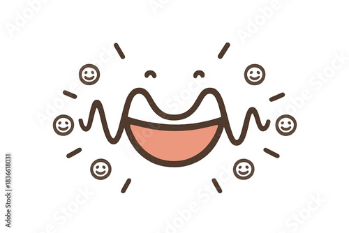 Cartoon character with a big smile and a mouth open