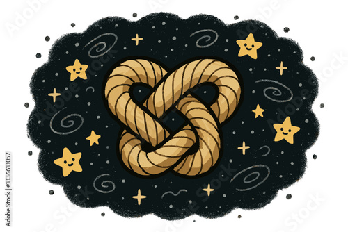 Drawing of a knot with stars and a star in the middle