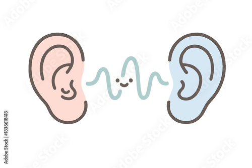 Two cartoon ears with a wave in between them