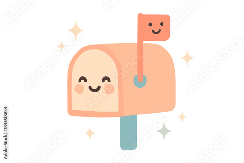 Cartoon mail box with a smiling face and a flag on top