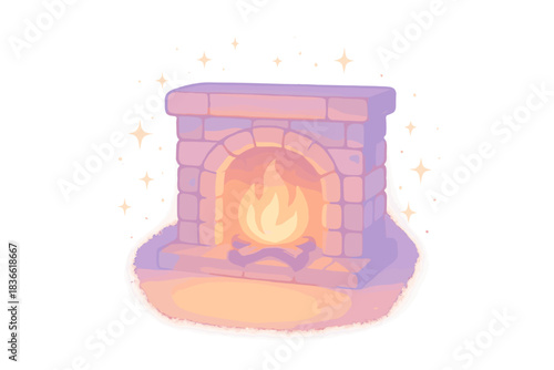 Cartoonish drawing of a fireplace with a fire in it