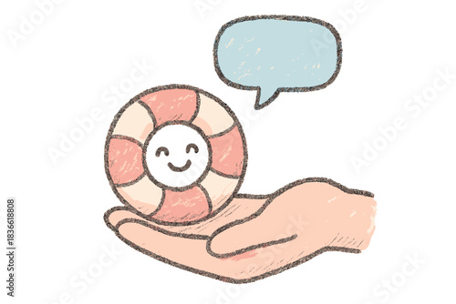 Cartoon drawing of a person holding a life preserver