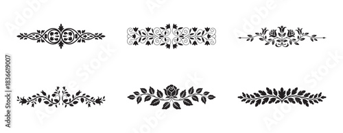 Collection of ornamental dividers with floral and leaf motifs