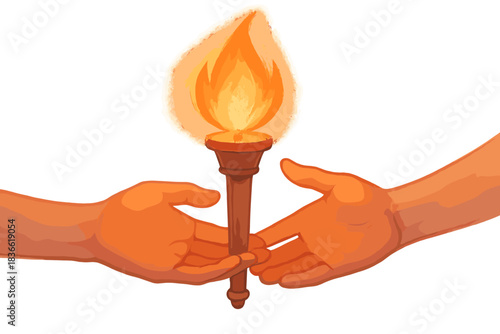 Hand holding a torch with a flame