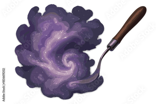 Purple cloud with a wooden spatula in the middle