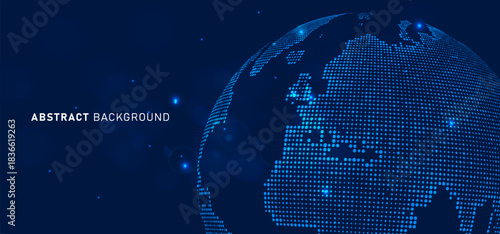 Digital technology speed connect blue background, cyber nano information, abstract communication, map innovation future tech data, internet network connection, Ai big data, line dot illustration 3d