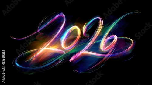 Neon 2026 sign on a dark background. AI generative.