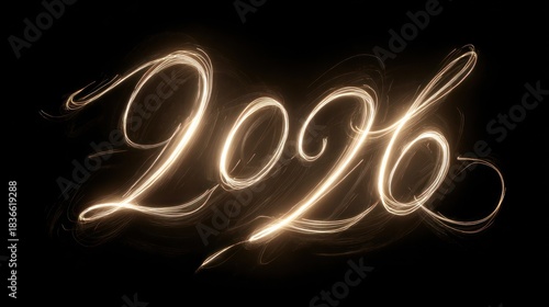 Neon 2026 sign on a dark background. AI generative.