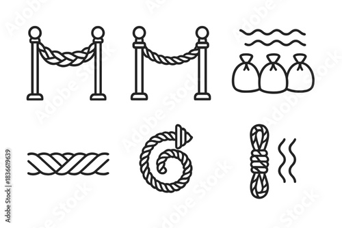 Rope is shown in various positions and sizes