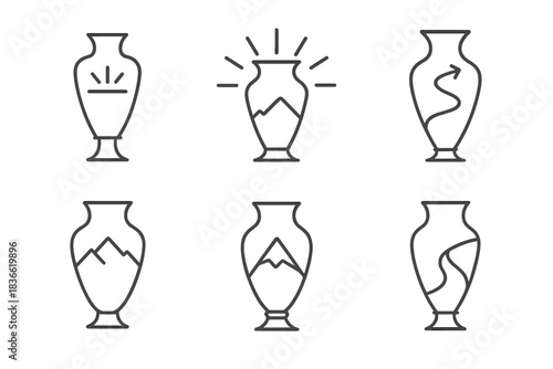 Series of vases with mountains and hills on them