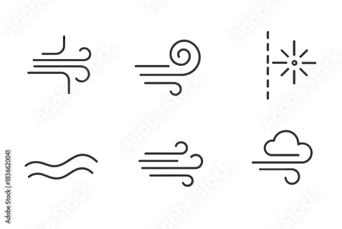 Series of wind symbols, including a gust of wind, a windmill, and a cloud