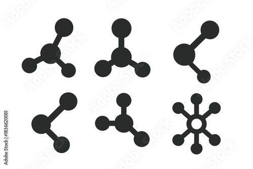 Set of six black and white drawings of chemical bonds