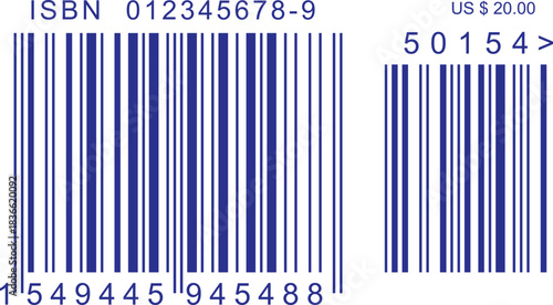 ISBN barcode for books blue color- Code 39, Code 128, UPC-A, UPC-E. EAN-13, EAN-8. Interleaved 2 of 5, ISBN.