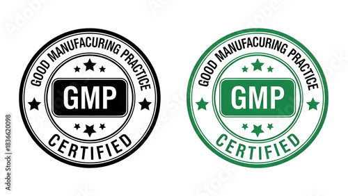 Gmp certified stamp in black and green isolated on transparent background