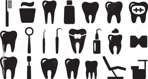Dental Care and Teeth Icons Set Silhouette vector illustration