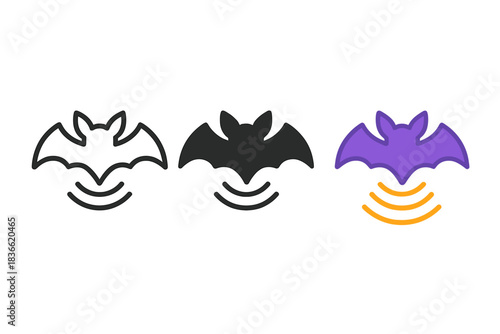 Three different bat designs with one purple and one black
